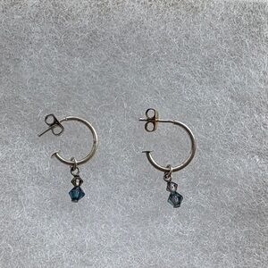 Elegant Anthropologie Silver Hoop Earrings with Blue Crystals